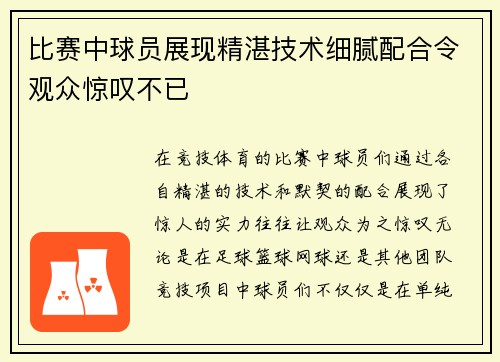 比赛中球员展现精湛技术细腻配合令观众惊叹不已